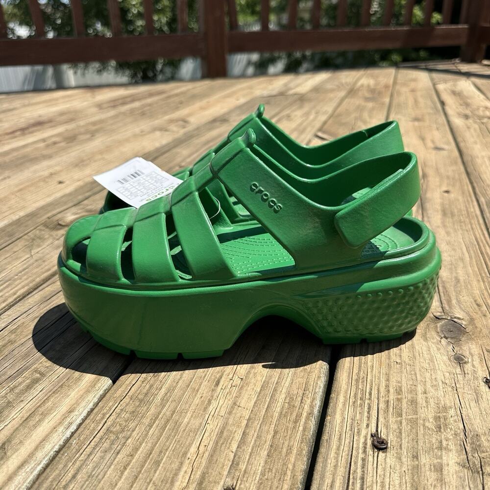 Crocs Stomp Fisherman Sandals High Shine Green Platform 210057-3WH Women's 9 NWT - Picture 11 of 12